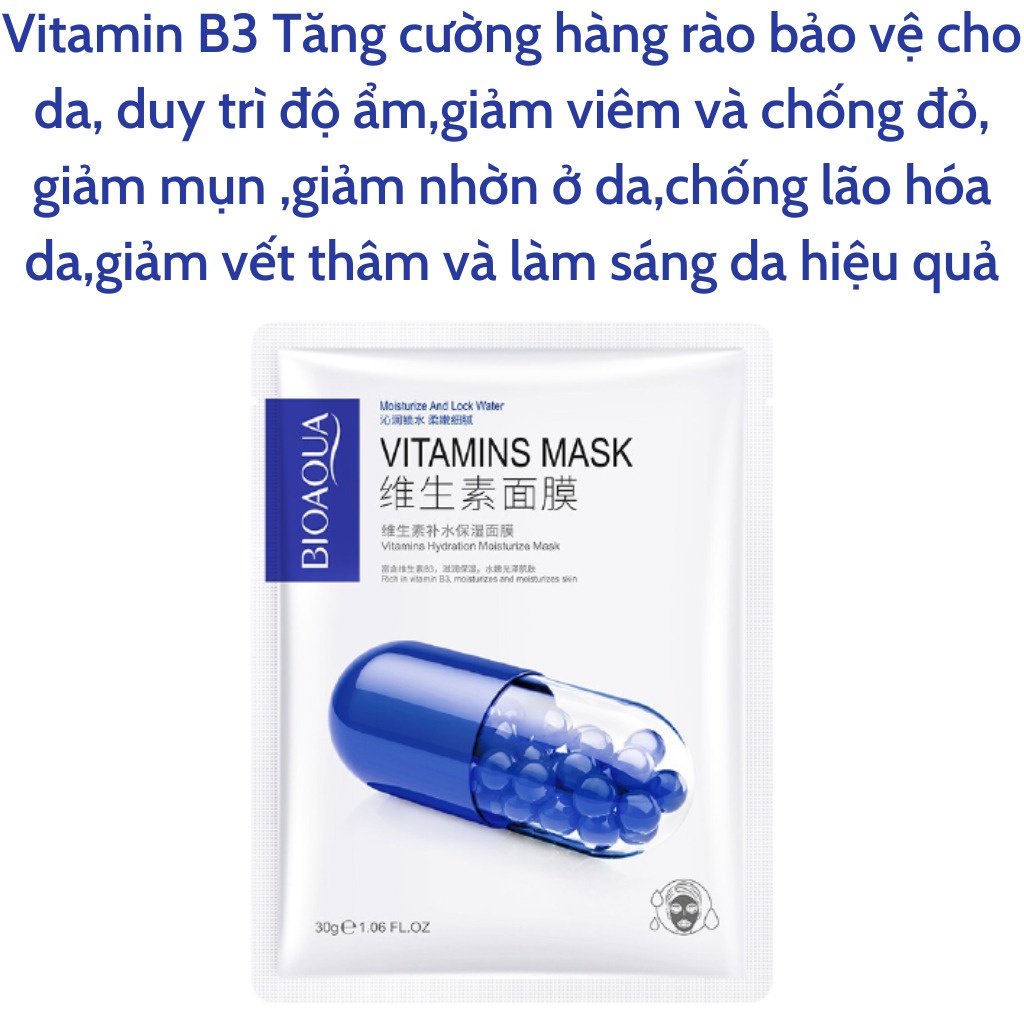 Mặt nạ giấy dưỡng trắng da VITAMIN cấp ẩm nước da dầu giảm mụn BIOAQUA mask nội địa trung