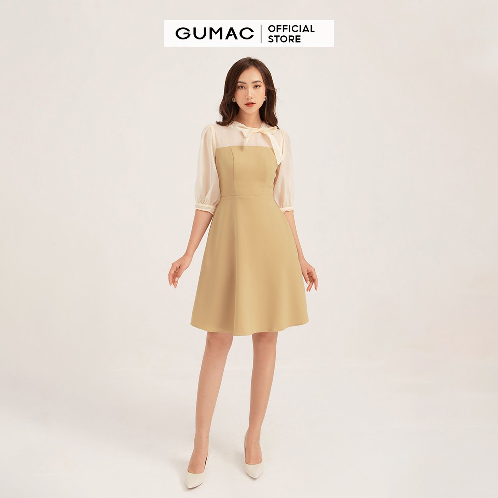 Đầm ôm nữ GUMAC tay dài phối nơ cổ, thiết kế sang trọng màu DB1145 | BigBuy360 - bigbuy360.vn