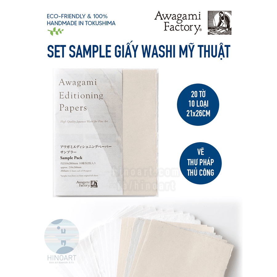 SET MIX GIẤY WASHI AWAGAMI EDITIONING SAMPLE PACK 10 LOẠI 20 TỜ SIZE A4