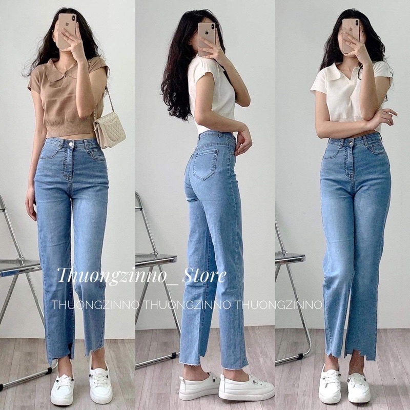 [Ảnh thật/Video]Quần ống đứng cắt gấu Ziczac kiểu Hàn Quốc Quần ống đứng ôm chân gọn dáng