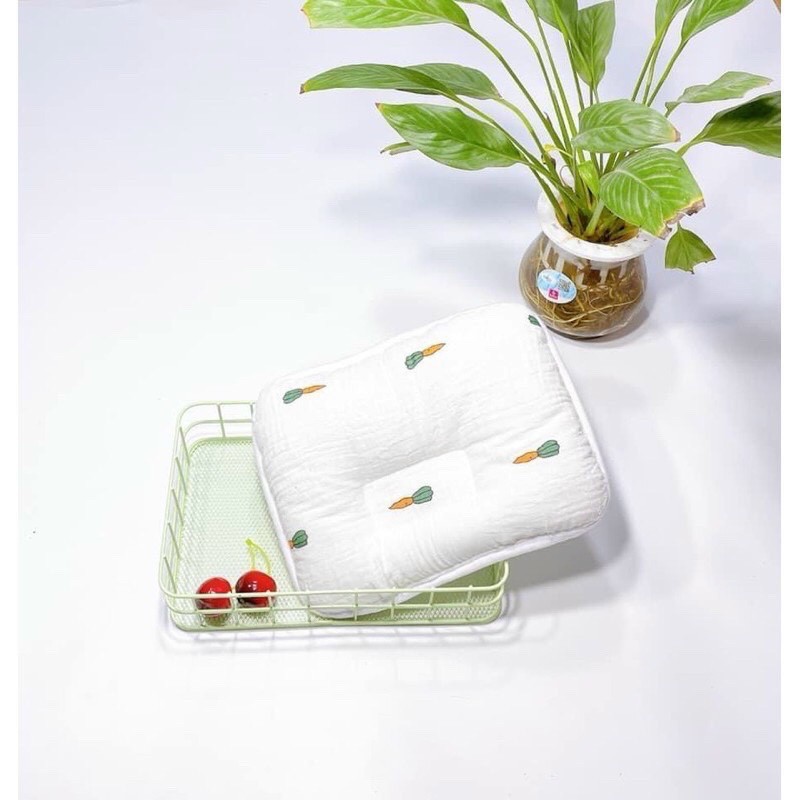 Gối xô cotton Hàn Quốc, chống bẹp đầu, thấm hút mồ hôi dành cho bé sơ sinh 0 đến 3 tháng