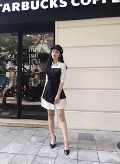 Đầm sơmi trắng phối sọc