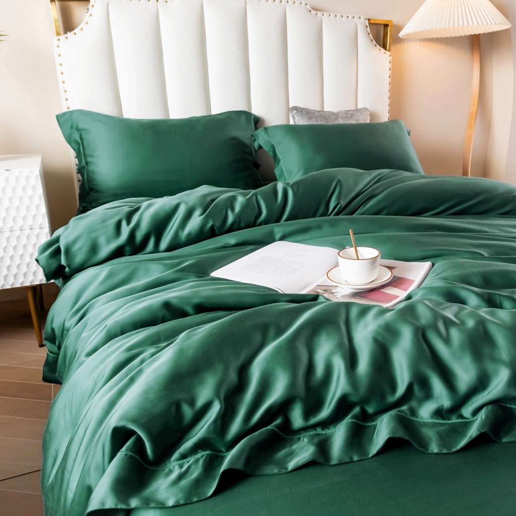 Bộ Chăn Ga Gối Lụa Tencel Cao Cấp Sang Xịn Mịn Mát Gồm Chăn Drap Gối Sét 4 Món - Nhập Khẩu Chính Hãng