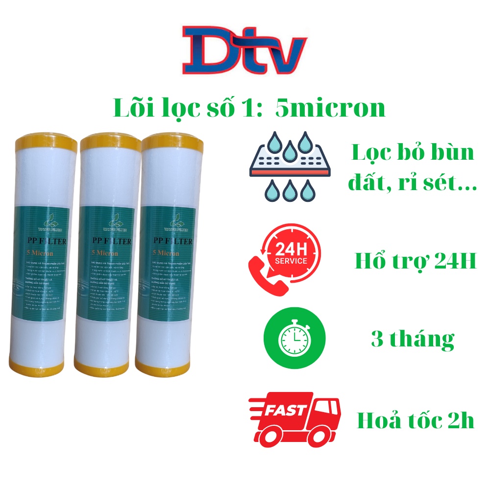 Lõi lọc nước pp lõi số 1 bít đầu 10 inch cho máy lọc thô, lọc nước RO - DTVSHOP