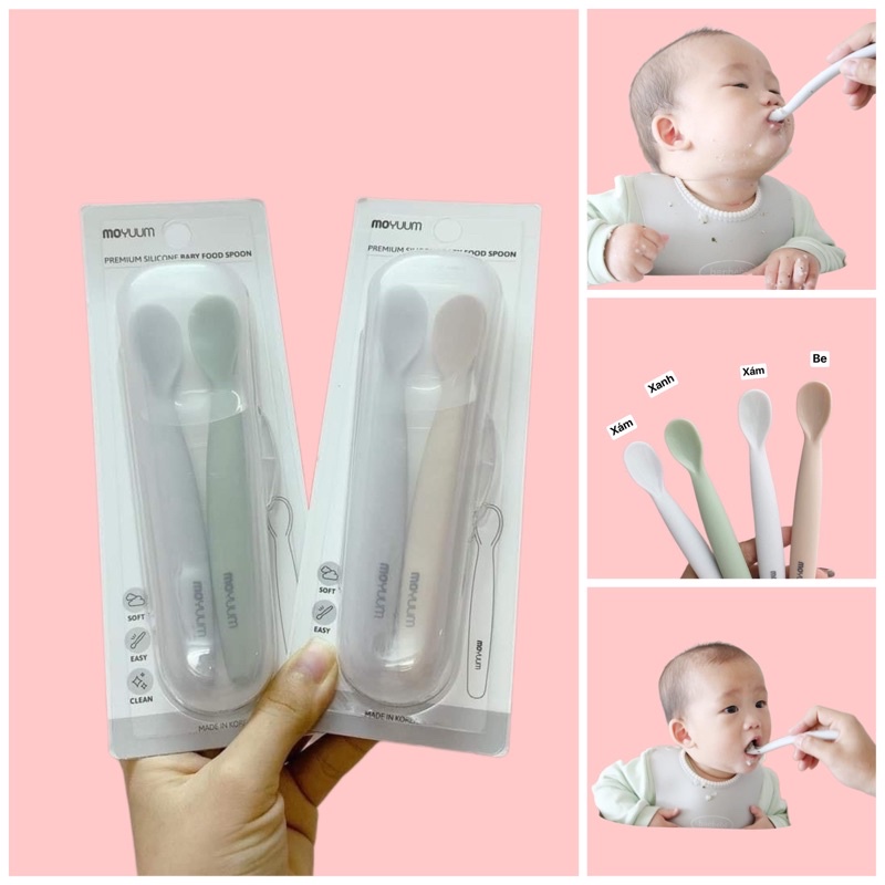 Thìa ăn dặm , Muỗng ăn dặm bằng Silicon Moyuum cho bé Từ 6M+ Hàn Quốc/ Muỗng ăn dặm Silicon Moyuum cho bé từ 6 tháng
