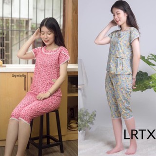Bộ nữ quần lửng áo cộc cổ tròn hoa nhí vải thô mềm cao cấp KA017 LC