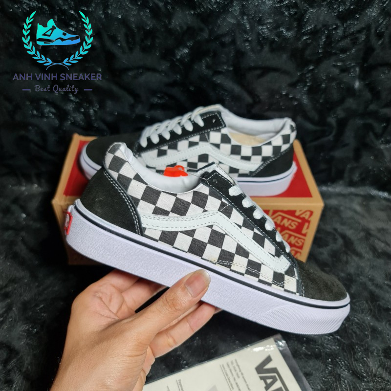 Giày vans caro nam nữ đen trắng old skool checkerboard black white