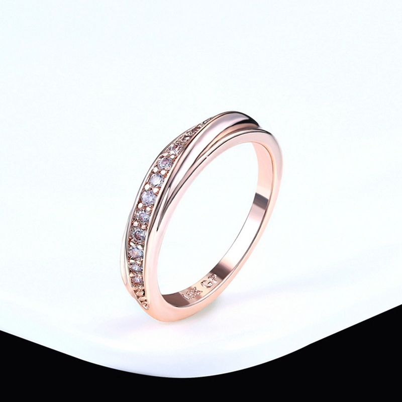 Nhẫn cưới đính đá zircon màu vàng hồng thời trang cho nữ