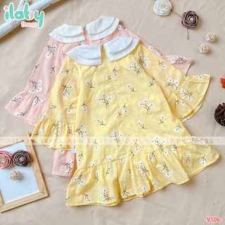 Váy cho bé gái ILABY hoạt tiết hoa cổ trắng