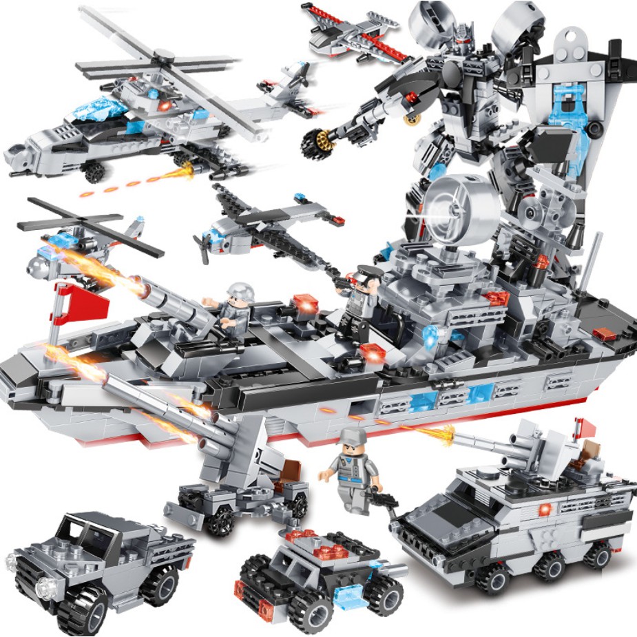 [927 CHI TIẾT-HÀNG CHUẨN] BỘ ĐỒ CHƠI XẾP HÌNH LEGO CHIẾN HẠM, Lắp Ghép Xe Tăng, Robot Chiến Đấu, OTO, Trực Thăng