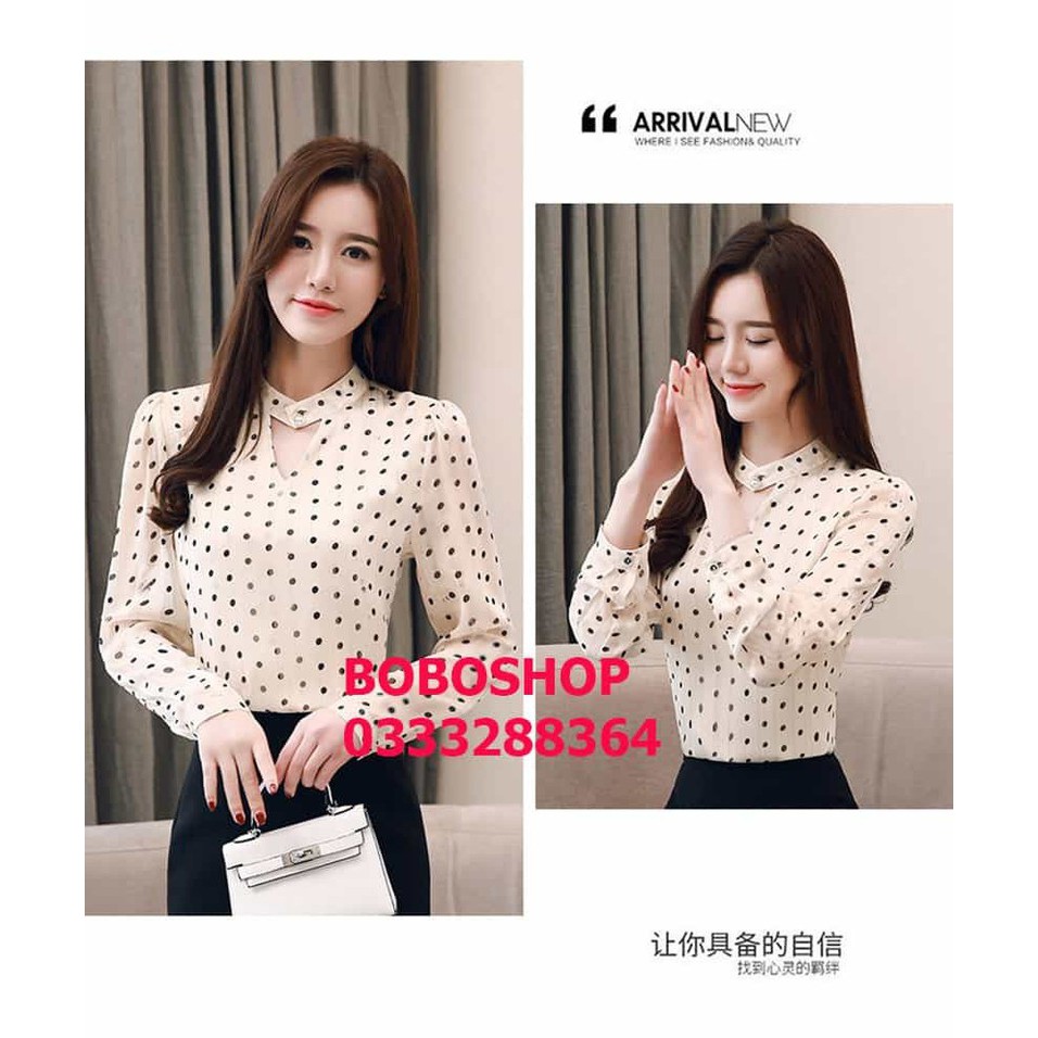 Áo sơ mi công sở ❣️FREESHIP❣️Áo Chấm Bi Xinh Xắn- Hàng thiết kế chuẩn