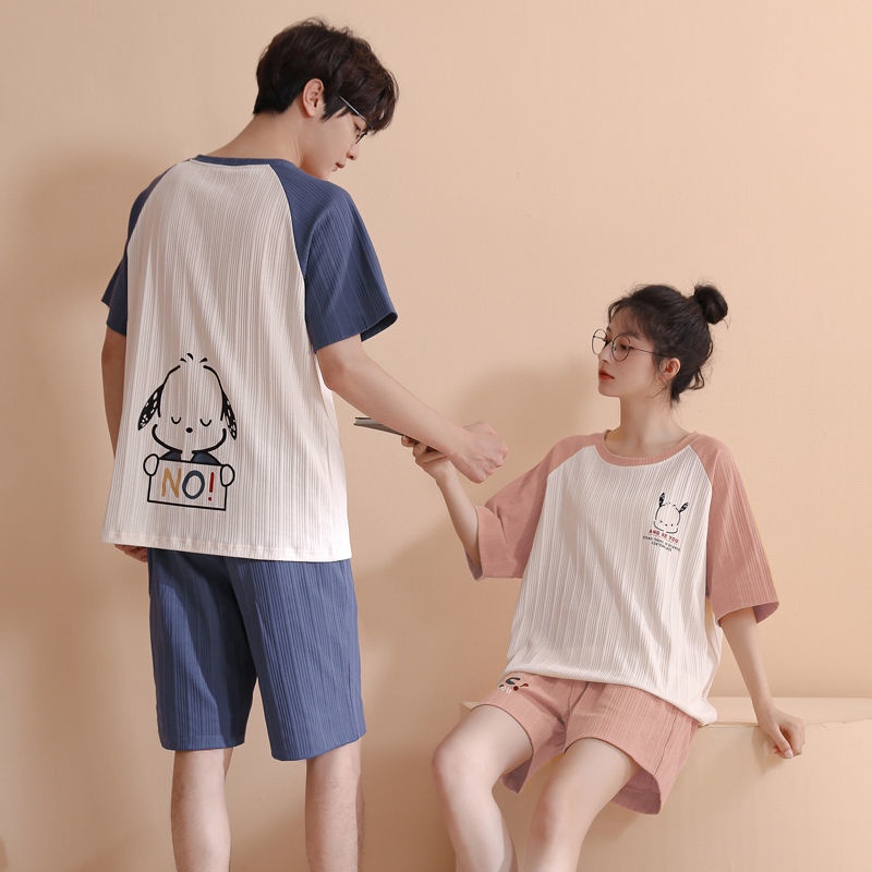 Bộ Đồ Ngủ Tay Ngắn Chất Liệu Mỏng Nhẹ In Họa Tiết Hoạt Hình Phong Cách Hàn Quốc Thời Trang Mùa Hè Cho Nam Và Nữ