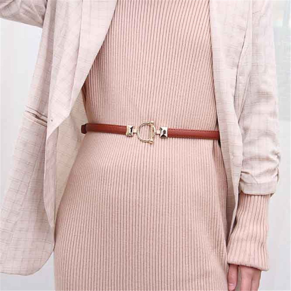 Thắt lưng da PU phối khóa kim loại dạng tròn thời trang dành cho nữ
