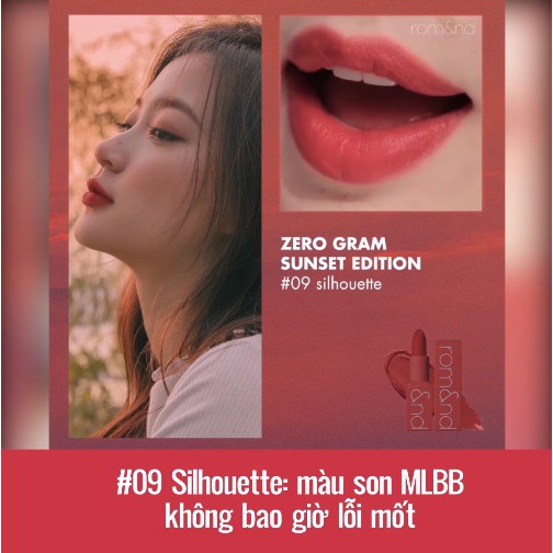 Son Lì Siêu Mịn Môi Romand Zero Gram Matte Lipstick Sunset Edition #09 Silhouette Đỏ Gạch