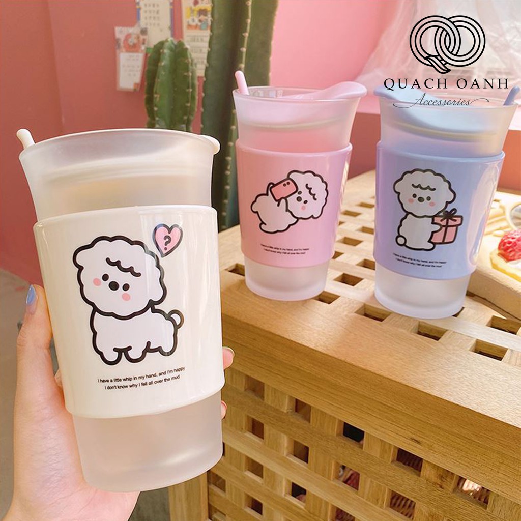 Cốc uống nước có thìa và nắp đậy hình cừu trắng dễ thương - BN05