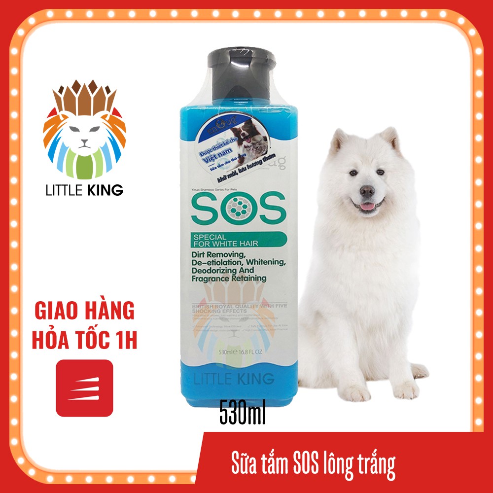 Sữa tắm SOS dành riêng cho chó mèo lông trắng dung tích 530ml Chai xanh dương Little King pet shop