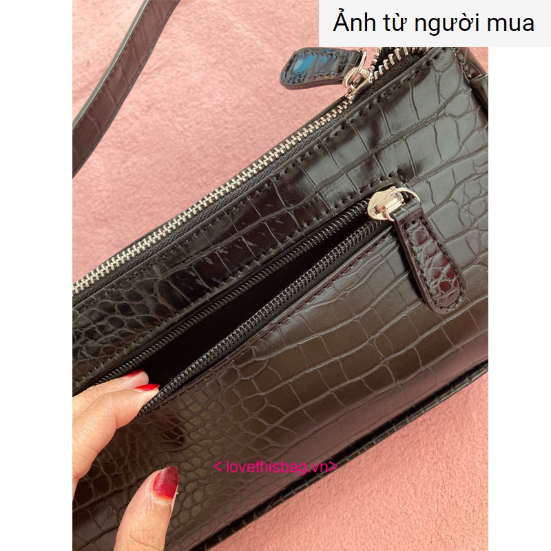 Túi Xách Đeo Vai Màu Đen Có Khóa Kéo Phong Cách Pháp Thời Trang Cho Nữ