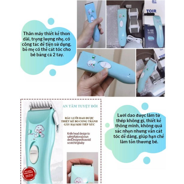 Tông đơ cắt tóc cho em bé Toir 102, tăng Đơ Cắt Tóc Pin An Toàn Cho Bé. Kèm phụ kiện