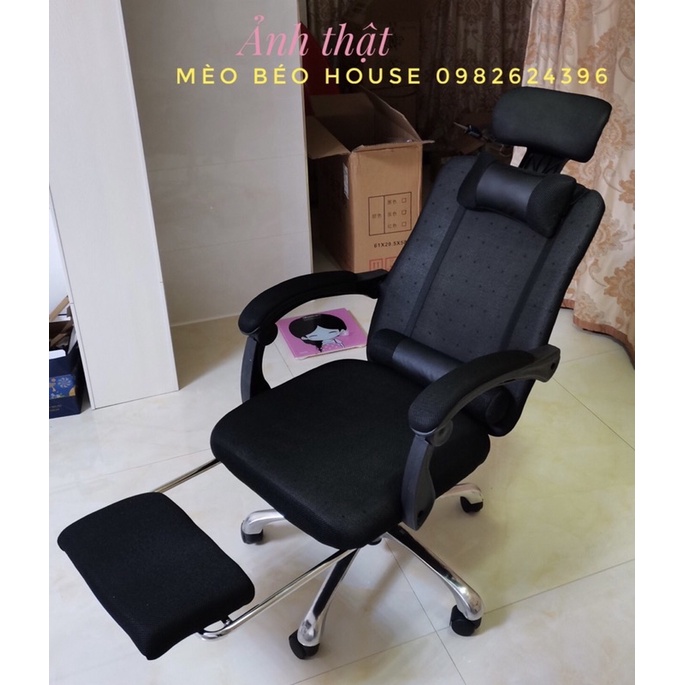 Ghế văn phòng nỉ ngả lưng 155 độ duỗi chân có bánh xe, Ghế học sinh giá rẻ