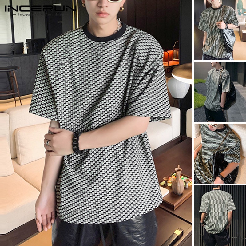 Áo thun INCERUN tay ngắn dáng rộng in hoa thời trang cho nam