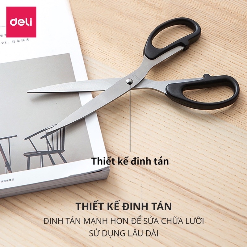 Kéo cắt giấy Deli 6009 – 6010 Binkids kéo văn phòng 2 màu đen đỏ hàng chính hãng TB21