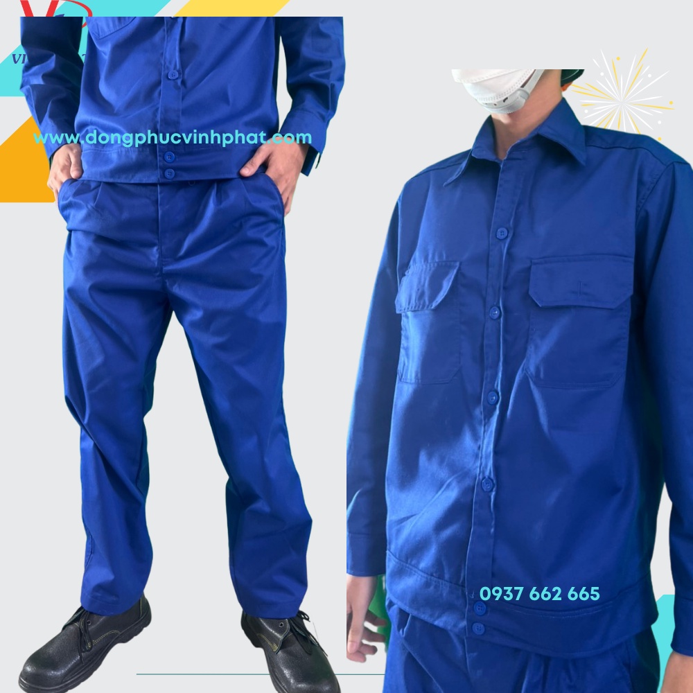 Đồ Công Nhân Bộ Bảo Hộ Lao Động Đồng Phục, Quần Áo Màu Xanh Sửa Xe Vải Kaki Loại 1 Mềm Mát Đủ Size