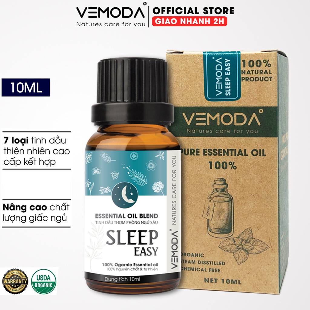 Tinh dầu ngủ ngon Sleep easy 10ml Vemoda. Xông phòng giúp thư giãn, nâng cao chất lượng giấc ngủ, sâu giấc