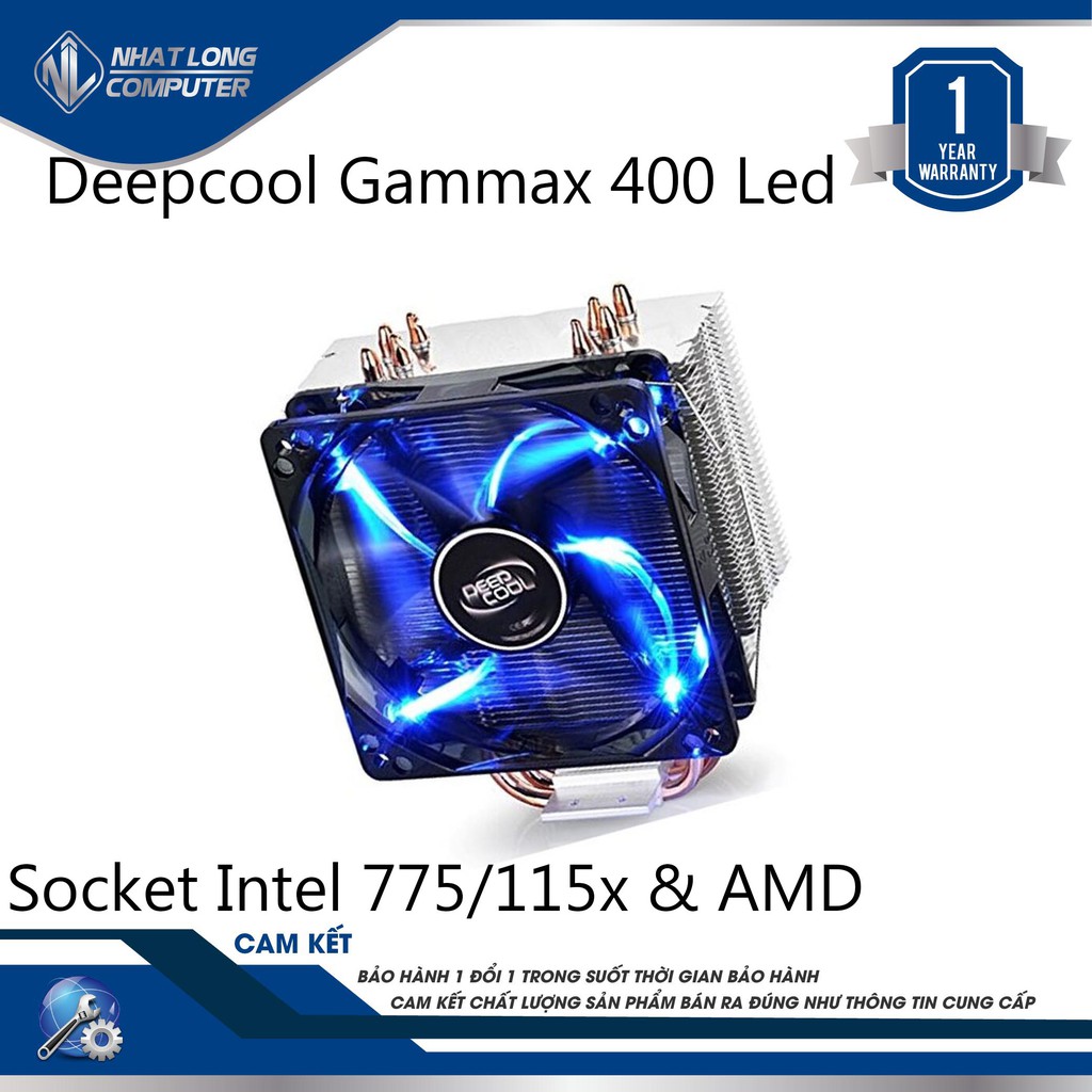 Quạt Tản Nhiệt CPU DeepCool Gammax 400 Led xanh hỗ trợ CPU socket Intel® LGA775/115x AMD® AM4/AM3+/AM3/chính hãng.