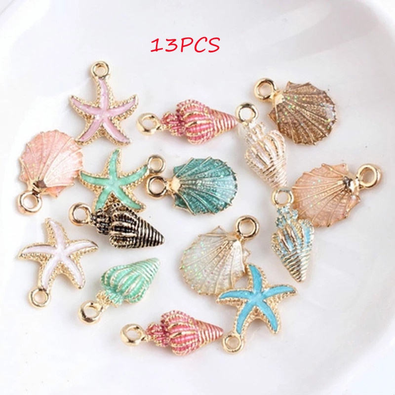 Set 13 Mặt Vòng cổ Hình Vỏ Sò/Sao Biển/Sao Biển Làm Đồ Trang Sức Thủ Công DIY
