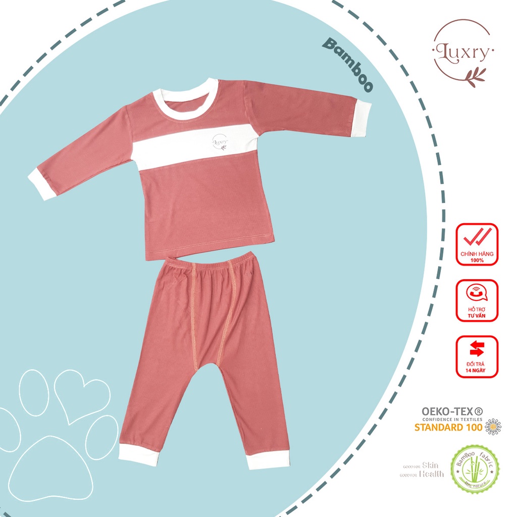 BỘ DÀI CỔ TRÒN PHỐI MÀU VẢI SỢI TRE GÂN TĂM CAO CẤP LUXRY CHO BÉ TRAI BÉ GÁI TỪ 9 THÁNG ĐẾN 6 TUỔI