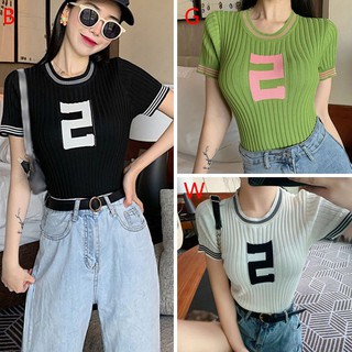Áo Thun Dệt Kim Dáng Ôm Kiểu Hàn Quốc Xinh Xắn Cho Nữ
