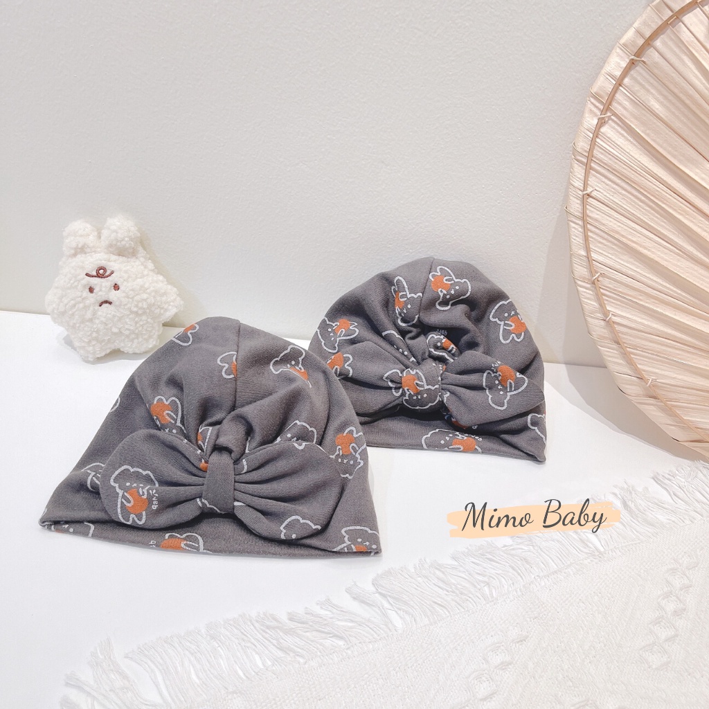 Mũ turban màu xám đen họa tiết hình gấu cho bé MTB95 Mimo Baby