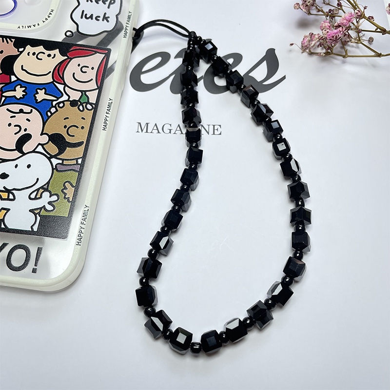 Dây Đeo Điện Thoại Xỏ Hạt Pha Lê Màu Đen Chất Lượng Cao Chống Thất Lạc Tiện Dụng