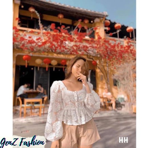 ⭕️ [CÓ HÌNH/VIDEO THẬT - HÀNG CAO CẤP]  Áo Ren Cổ Vuông Tay Bồng_Mã CD107_GenZ Fashion