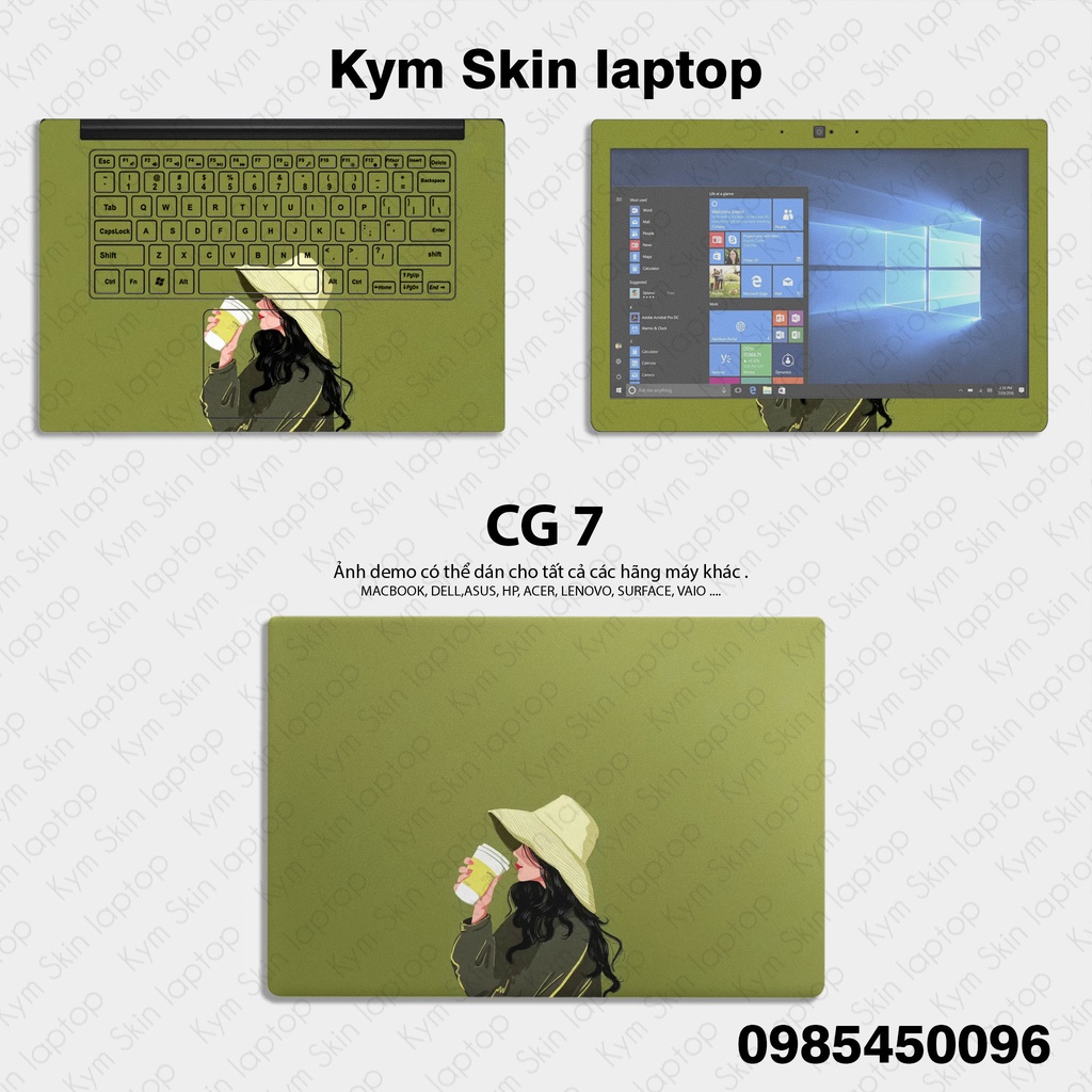 Bộ Skin Dán 3 Mặt Laptop Mẫu AVT Đơn Nữ - Miếng Dán Skin Chống Trầy Xước In Hình - Đã Cắt Sẵn Theo Kích Thước Từng Máy