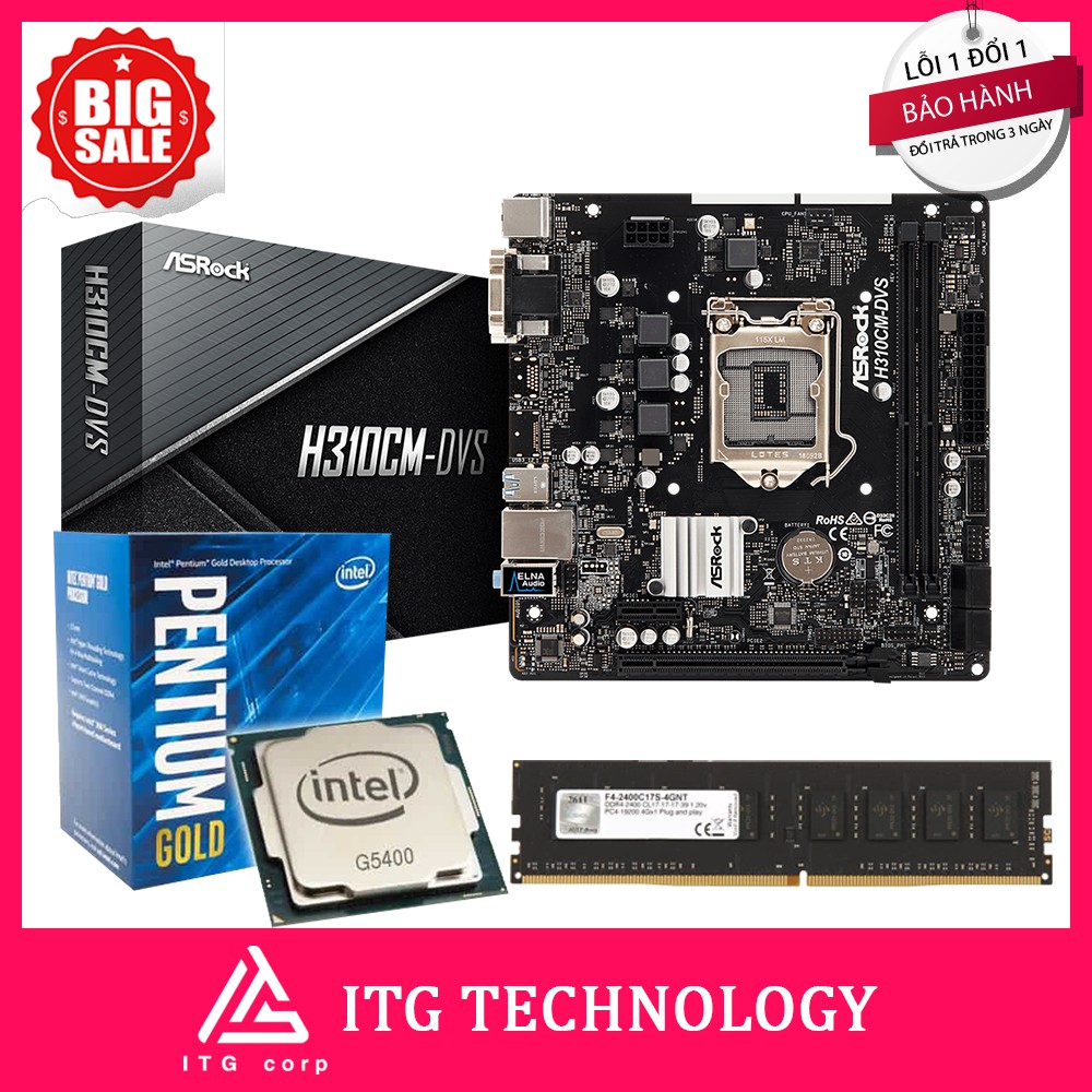 COMBO: INTEL PETIUM G5400 + MAIN H310 ASROCK DVS+ RAM GSKill 4Gb DDR4-2400- F4-2400