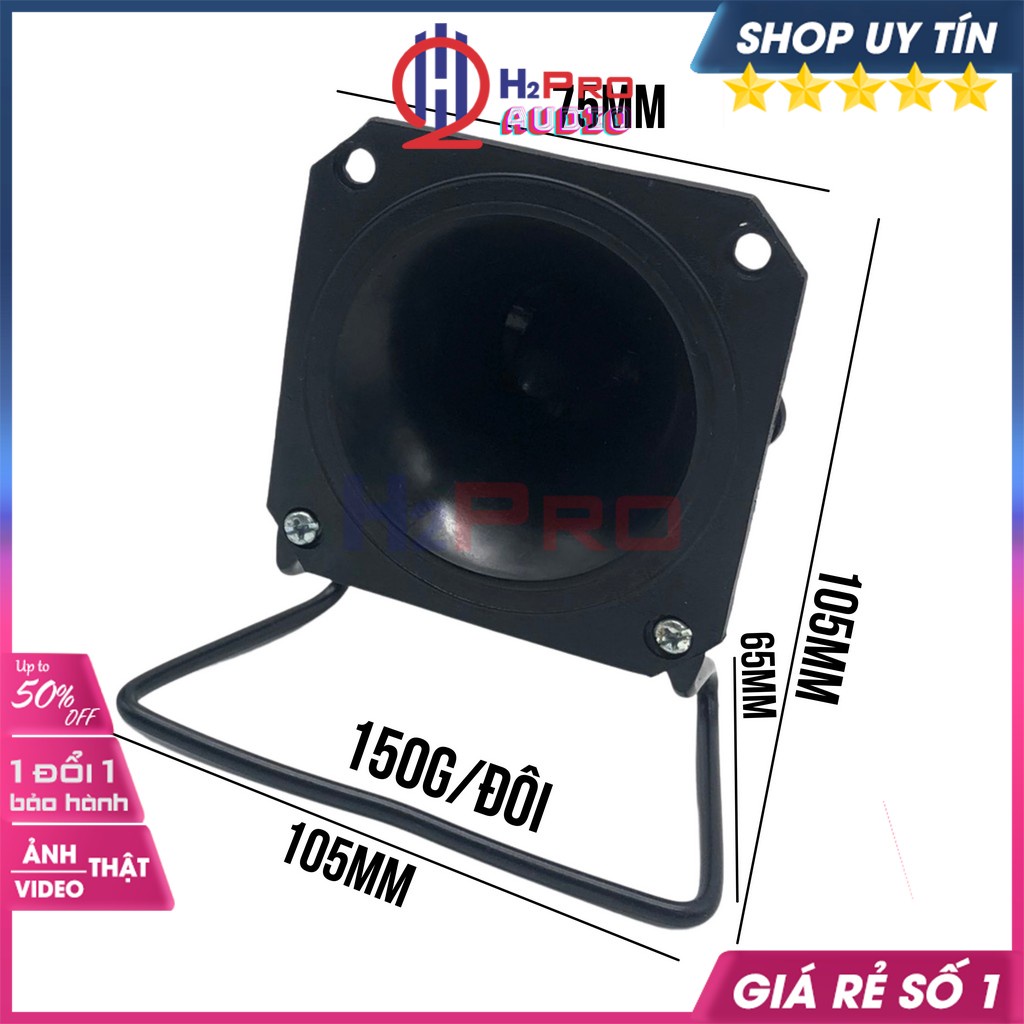 Loa Treble Thạch Anh Phễu Kèn Vuông 75X75, 2 Loa Siêu Treble Thạch Anh Cao Cấp 40W-8 Ôm (Quà Tụ 20K Hàn Sẵn)-H2Pro Audio