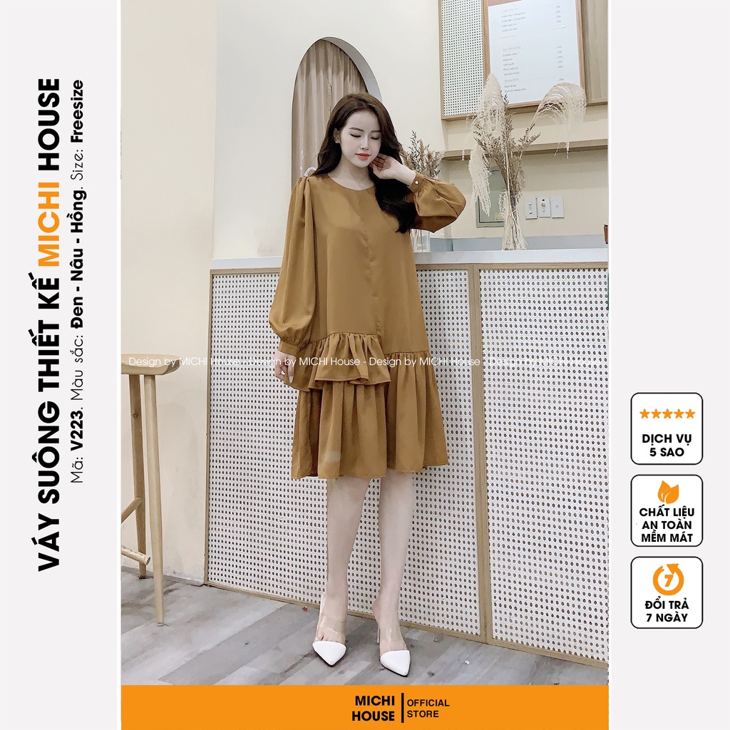 Đầm Bầu Dáng Suông Thu Đông VS223 MICHI House Váy Dài tay Cổ Tròn Freesize Thiết kế Mặc Bầu Thoải mái Xinh