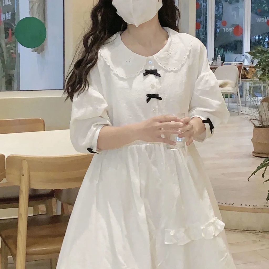 Set Đầm Tay Lỡ Cổ Búp Bê + Áo Không Tay Thời Trang Dành Cho Nữ