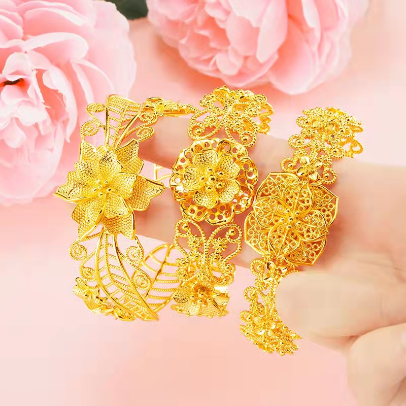 Xinxin Vòng Đeo Tay Mạ Vàng Họa Tiết Hoa Hồng Rỗng Phong Cách Dân Tộc Việt Nam Name Brace phụ nữ Khăn tủ