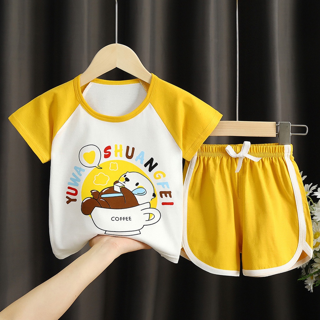 Quần áo trẻ em, bộ quần áo hè cho bé vải cotton hoạ tiết đáng yêu hàng Quảng Châu Chubby Store!