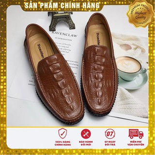 Giày Lười Nam Vân Cá Sấu Da Thật 100% - Màu Nâu