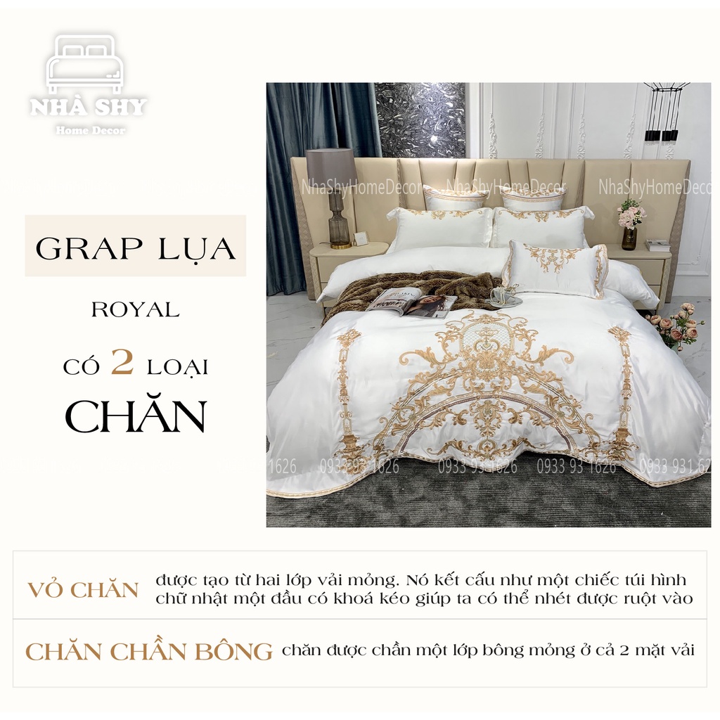 Trọn Bộ Set Ga Cotton Lụa Cao Cấp - Họa Tiết Thêu Phong Cách Hoàng Gia Quý Tộc