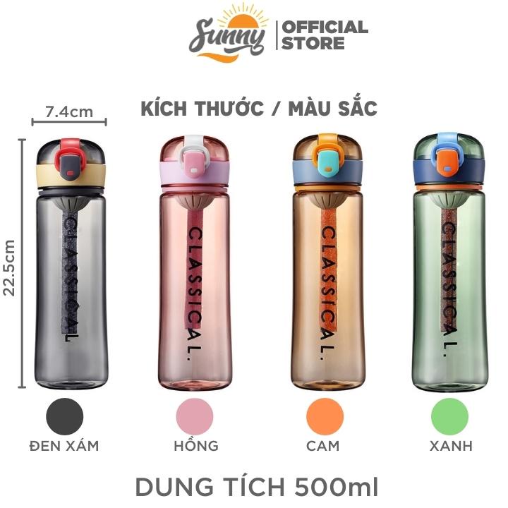 Bình nước thể thao, tập gym dung tích 500ml nắp mở thông minh có ngăn pha tra - Bình đựng nước chính hãng Sunny BN4