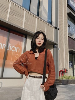 Áo croptop dài tay cổ bẻ V