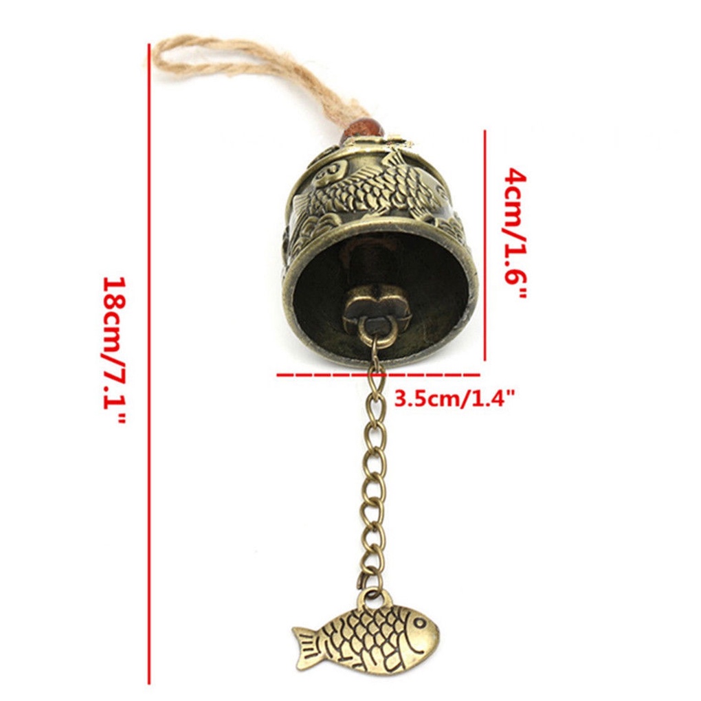 [CHOO] Chinese Dragon/Fish Pattern Hanging Car Wind Chime Fortune Zinc Alloy Wind Bell with Hemp Rope