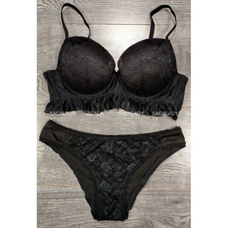 Set Áo Ngực GOLDENPOINT Đen Nhún Bèo - Size 75B (34B) - 2930