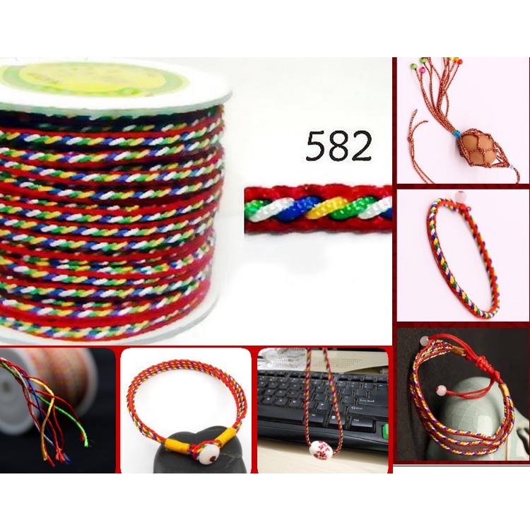 100gam-500gam dây ngũ sắc size 2,5mm- 3.2mm mã 582/582d , dây đan vòng tay, vòng cổ may mắn