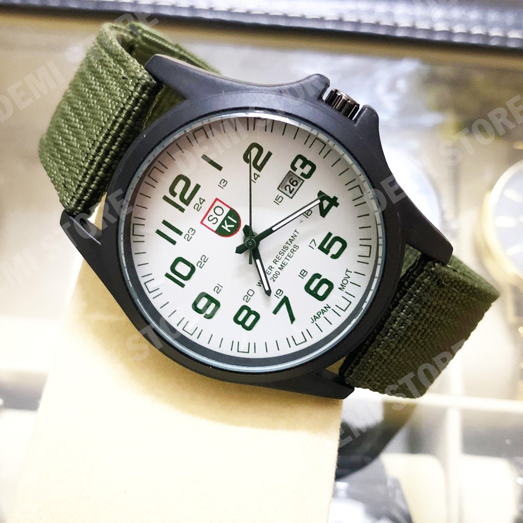 Đồng hồ Quartz thể thao dây dù nato chính hãng SOKI cho nam-size 38 màu xanh-chống nước 30M-mặt kính cứng chống xước