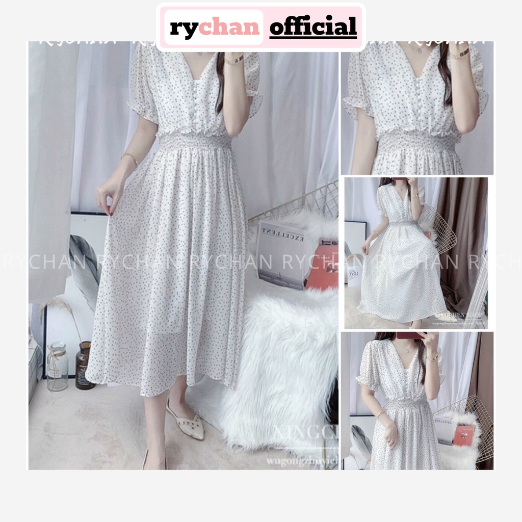 Đầm Xòe Tiểu Thư Bi Trắng Đính Hạt Nhún Eo 2 Lớp Lót Trong Dày Dặn - DX682